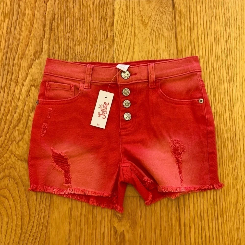 ❤️ 🆕 RED JUSTICE Highwaisted distressed fringe festival Shorts big girls 12